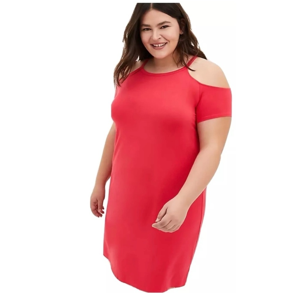 TORRID Super Soft Cold Shoulder Mini Dress‎ Bright Berry Red Sz 1X Vacation - Picture 11 of 14